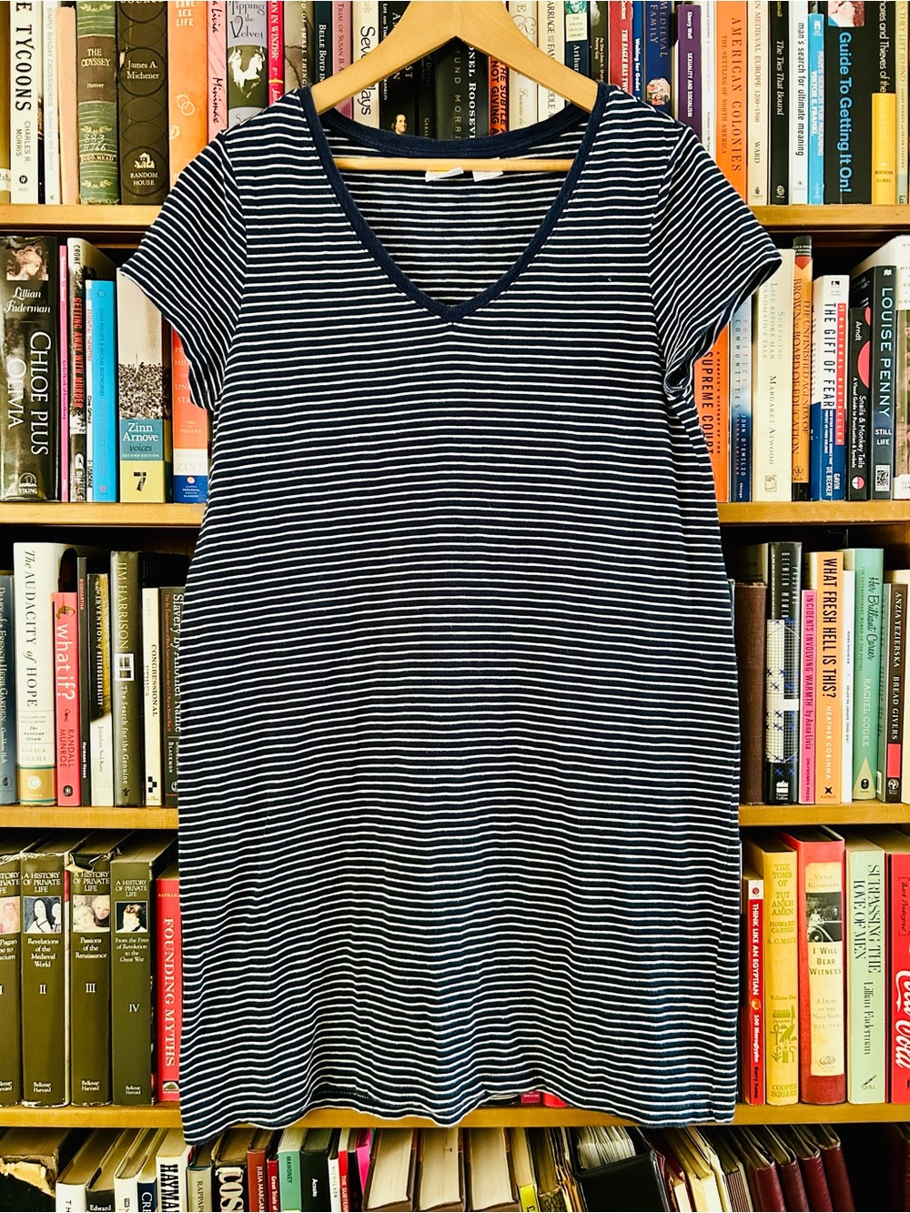 C&C California Navy Blue White Striped Short Sleeve Tshirt Dress, size L